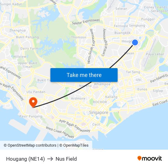 Hougang (NE14) to Nus Field map