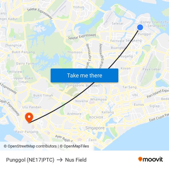 Punggol (NE17|PTC) to Nus Field map