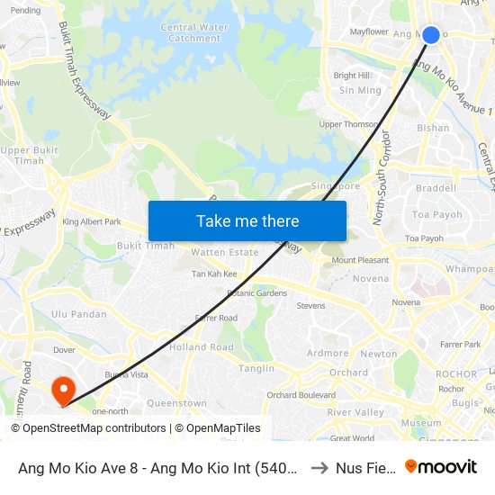 Ang Mo Kio Ave 8 - Ang Mo Kio Int (54009) to Nus Field map
