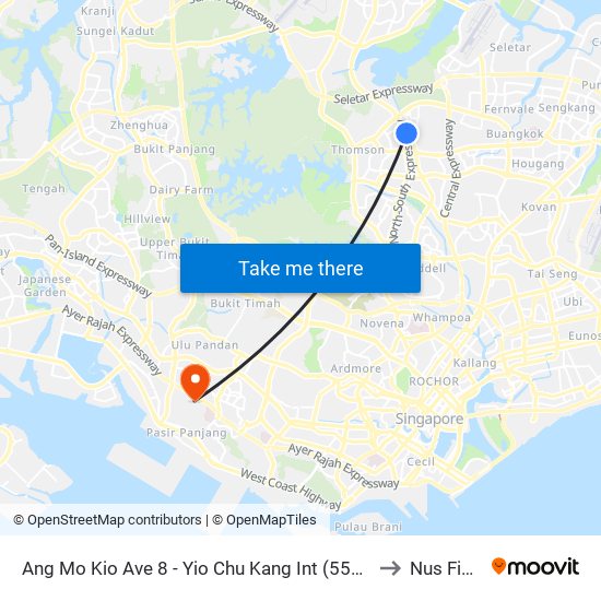 Ang Mo Kio Ave 8 - Yio Chu Kang Int (55509) to Nus Field map