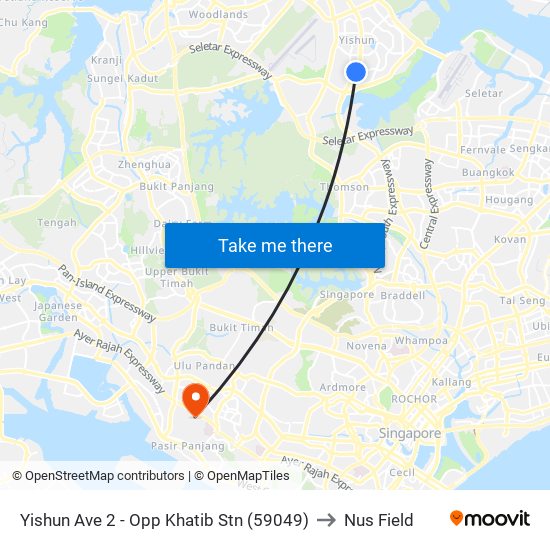 Yishun Ave 2 - Opp Khatib Stn (59049) to Nus Field map