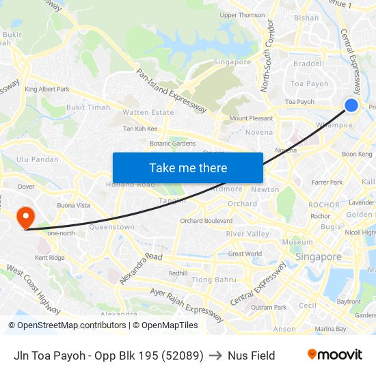 Jln Toa Payoh - Opp Blk 195 (52089) to Nus Field map