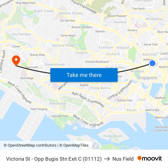 Victoria St - Opp Bugis Stn Exit C (01112) to Nus Field map