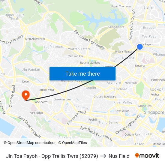 Jln Toa Payoh - Opp Trellis Twrs (52079) to Nus Field map