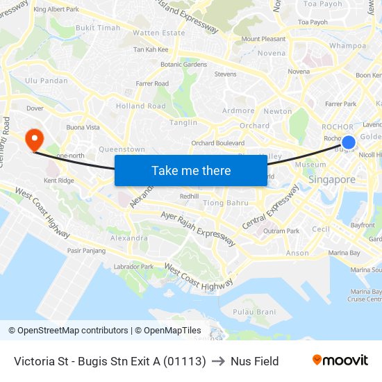 Victoria St - Bugis Stn Exit A (01113) to Nus Field map