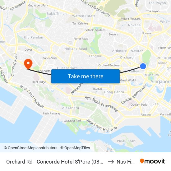 Orchard Rd - Concorde Hotel S'Pore (08138) to Nus Field map