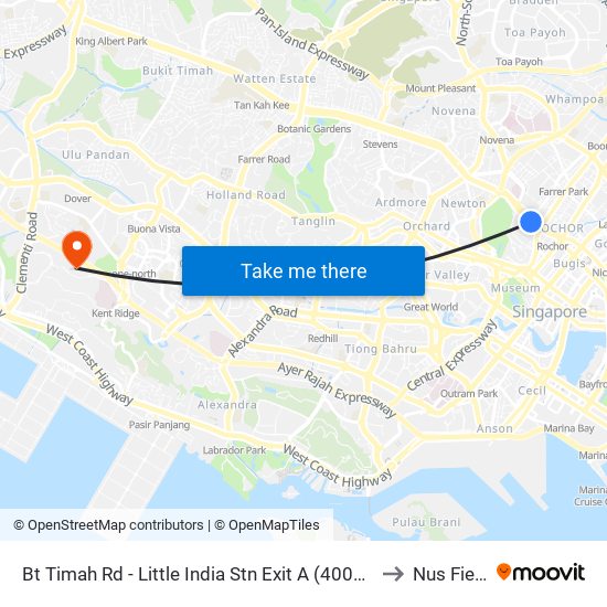 Bt Timah Rd - Little India Stn Exit A (40011) to Nus Field map