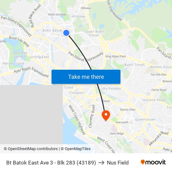 Bt Batok East Ave 3 - Blk 283 (43189) to Nus Field map