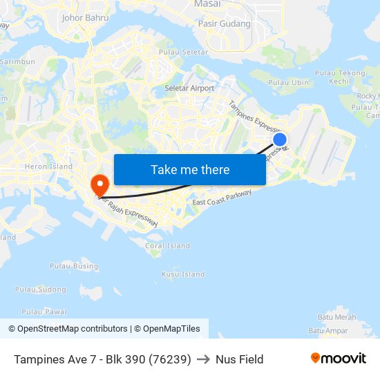 Tampines Ave 7 - Blk 390 (76239) to Nus Field map