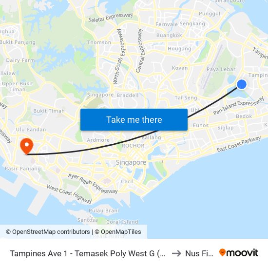 Tampines Ave 1 - Temasek Poly West G (75249) to Nus Field map