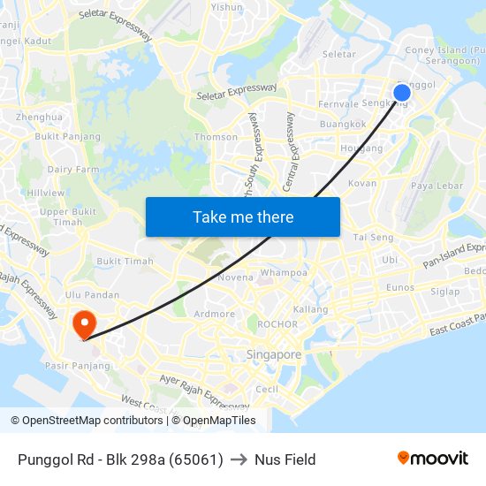 Punggol Rd - Blk 298a (65061) to Nus Field map