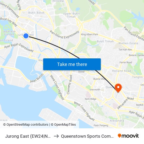 Jurong East (EW24|NS1) to Queenstown Sports Complex map