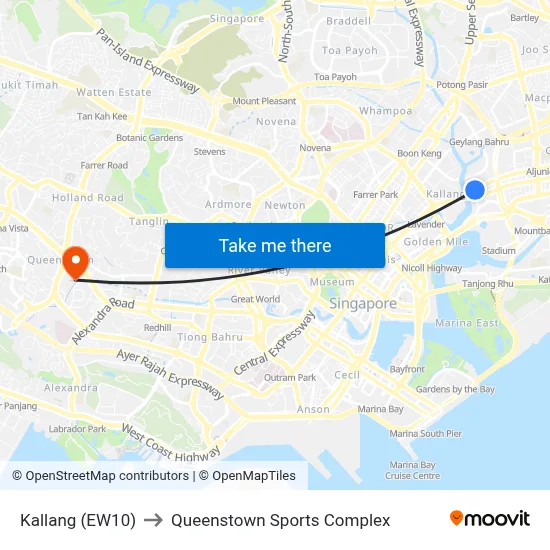 Kallang (EW10) to Queenstown Sports Complex map