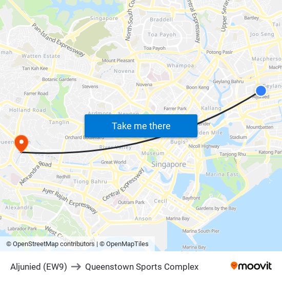 Aljunied (EW9) to Queenstown Sports Complex map