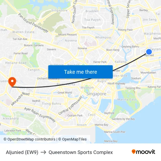 Aljunied (EW9) to Queenstown Sports Complex map