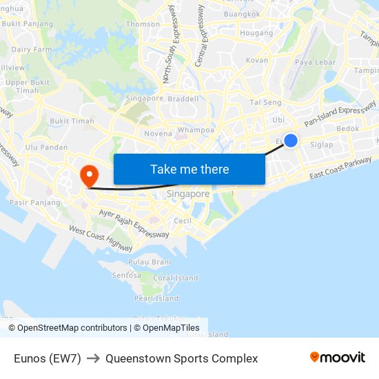 Eunos (EW7) to Queenstown Sports Complex map