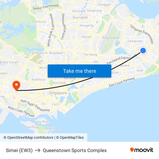 Simei (EW3) to Queenstown Sports Complex map