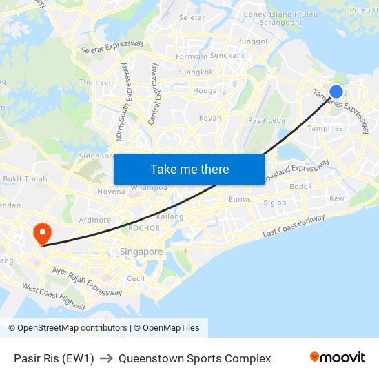 Pasir Ris (EW1) to Queenstown Sports Complex map