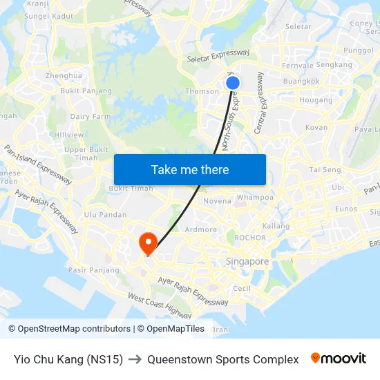 Yio Chu Kang (NS15) to Queenstown Sports Complex map