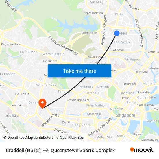 Braddell (NS18) to Queenstown Sports Complex map