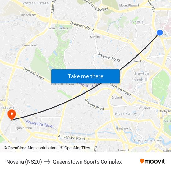 Novena (NS20) to Queenstown Sports Complex map