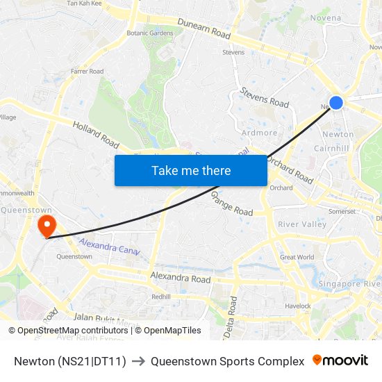 Newton (NS21|DT11) to Queenstown Sports Complex map