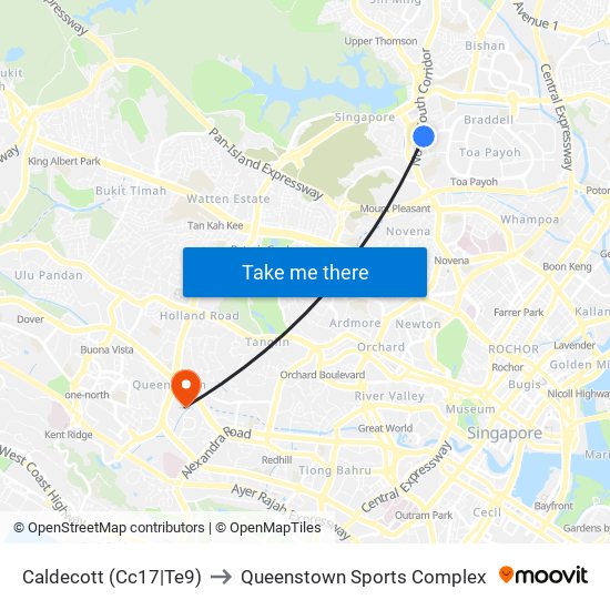 Caldecott (Cc17|Te9) to Queenstown Sports Complex map