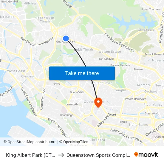 King Albert Park (DT6) to Queenstown Sports Complex map