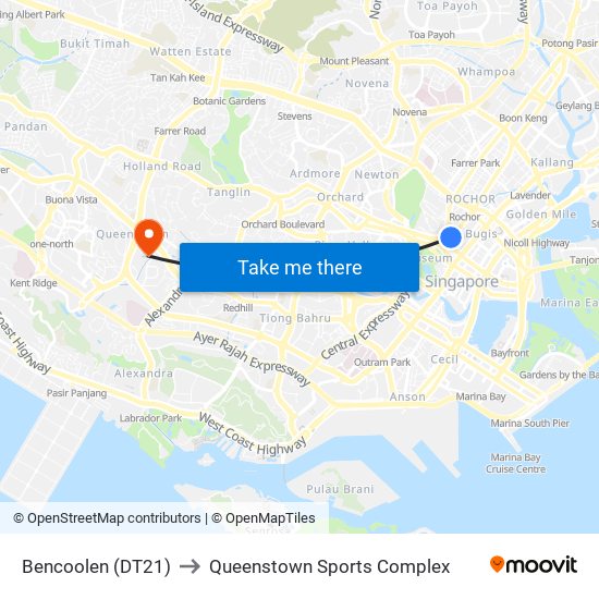 Bencoolen (DT21) to Queenstown Sports Complex map