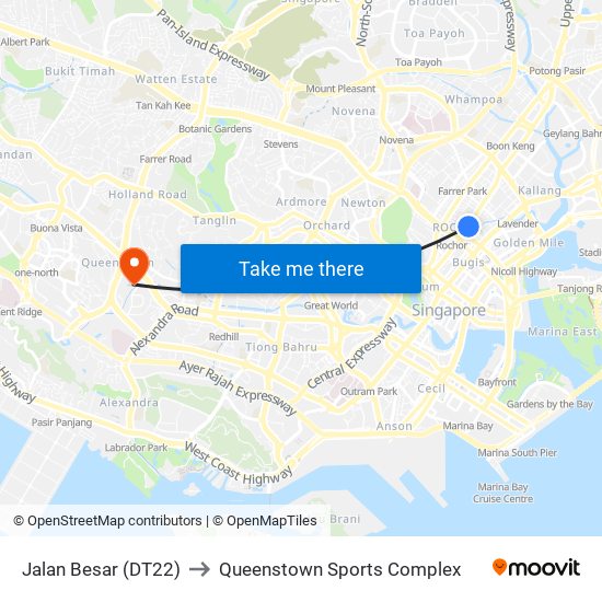 Jalan Besar (DT22) to Queenstown Sports Complex map