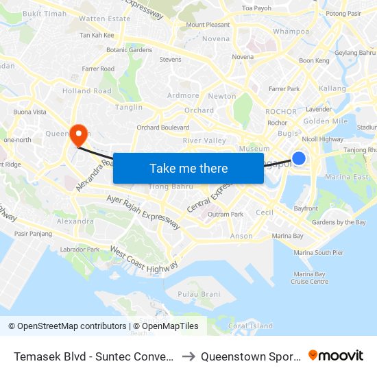 Temasek Blvd - Suntec Convention Ctr (02151) to Queenstown Sports Complex map