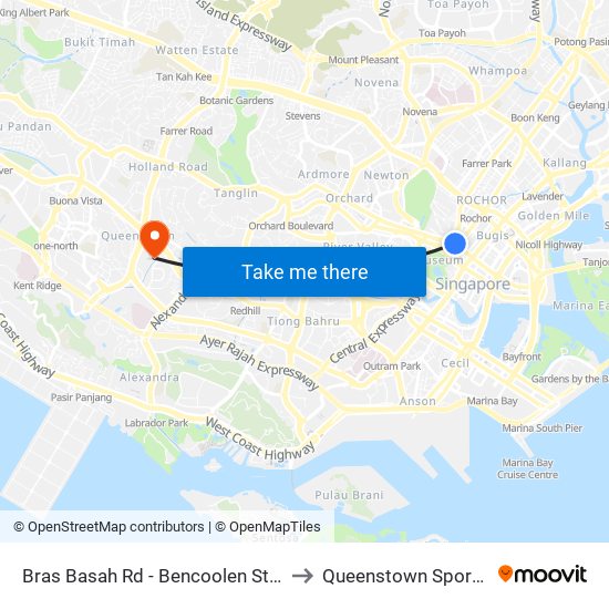 Bras Basah Rd - Bencoolen Stn Exit B (08069) to Queenstown Sports Complex map