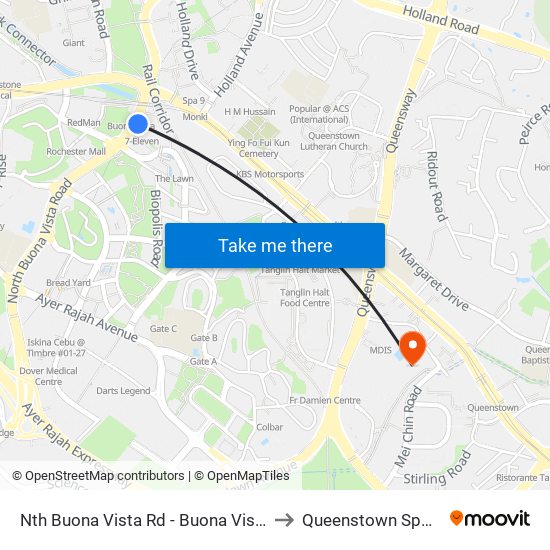 Nth Buona Vista Rd - Buona Vista Stn Exit D (11369) to Queenstown Sports Complex map