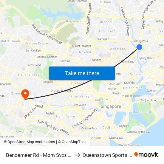 Bendemeer Rd - Mom Svcs Ctr (60179) to Queenstown Sports Complex map