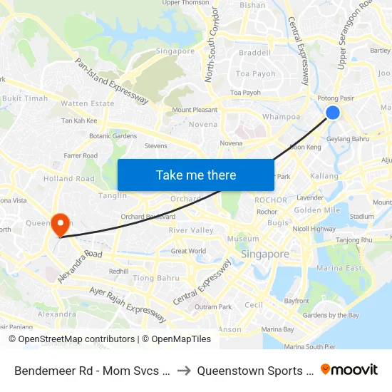 Bendemeer Rd - Mom Svcs Ctr (60179) to Queenstown Sports Complex map