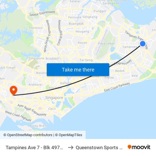 Tampines Ave 7 - Blk 497d (76241) to Queenstown Sports Complex map