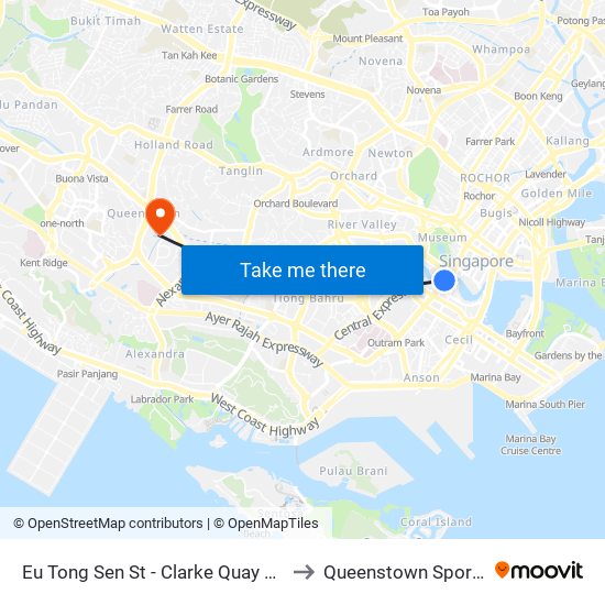 Eu Tong Sen St - Clarke Quay Stn Exit E (04222) to Queenstown Sports Complex map