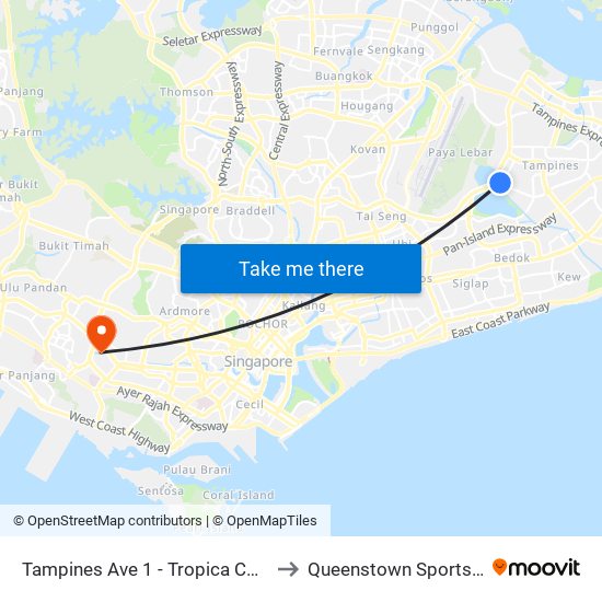 Tampines Ave 1 - Tropica Condo (75259) to Queenstown Sports Complex map