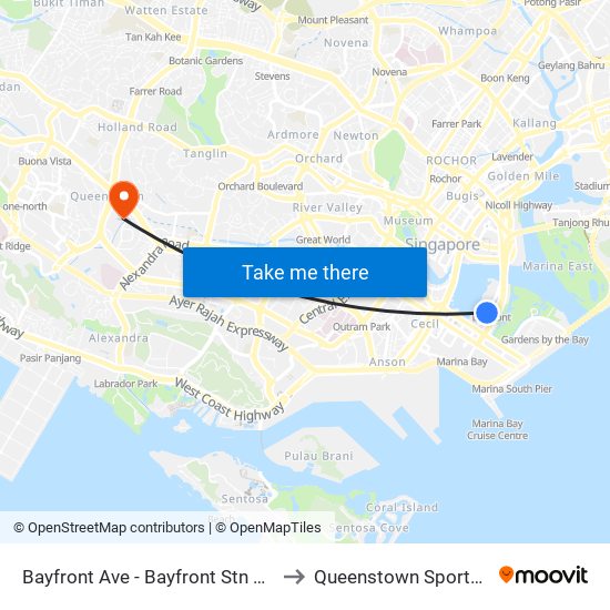 Bayfront Ave - Bayfront Stn Exit A (03519) to Queenstown Sports Complex map