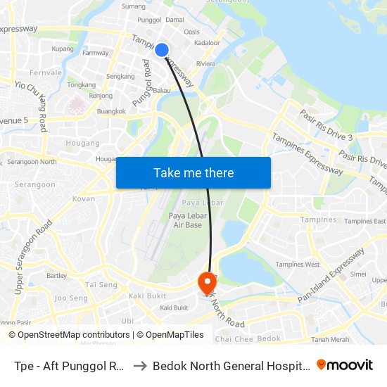 Tpe -  Aft Punggol Rd (65199) to Bedok North General Hospital (Planning) map