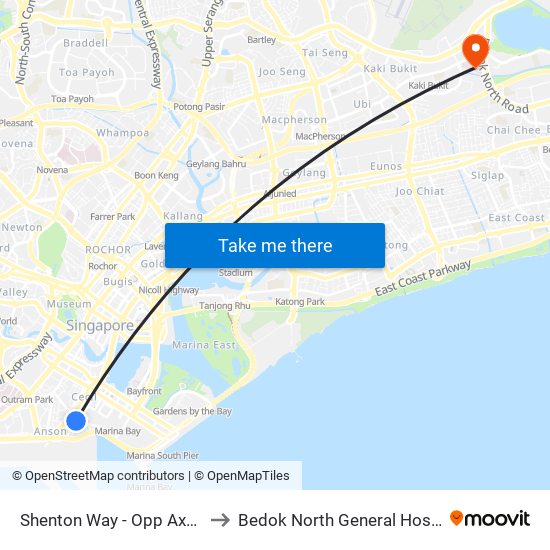 Shenton Way - Opp Axa Twr (03217) to Bedok North General Hospital (Planning) map