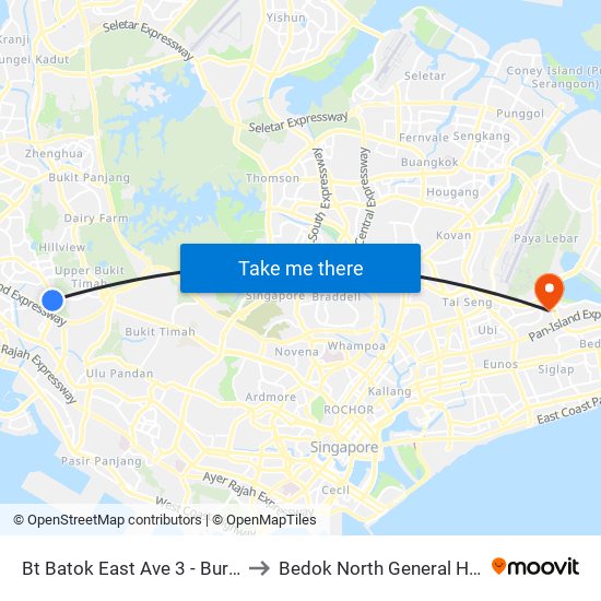 Bt Batok East Ave 3 - Burgundy Hill (42319) to Bedok North General Hospital (Planning) map