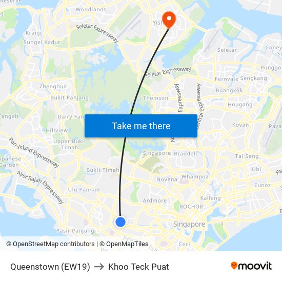 Queenstown (EW19) to Khoo Teck Puat map