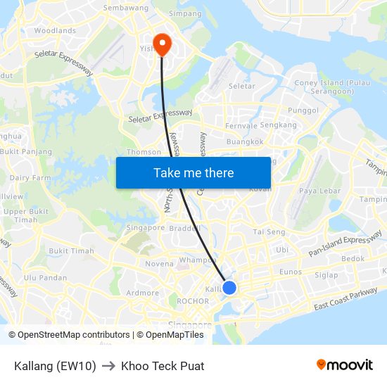 Kallang (EW10) to Khoo Teck Puat map