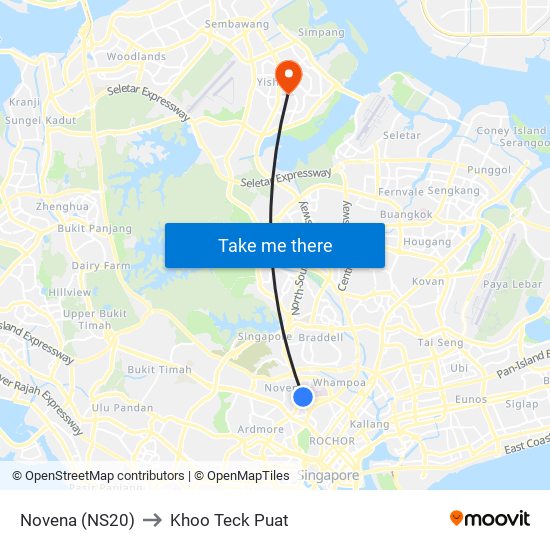 Novena (NS20) to Khoo Teck Puat map
