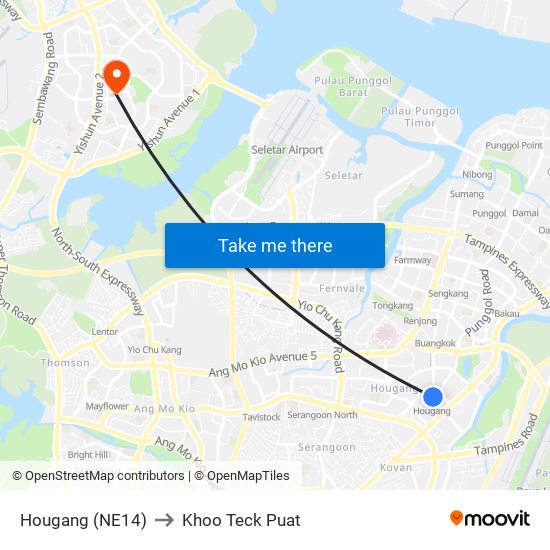 Hougang (NE14) to Khoo Teck Puat map