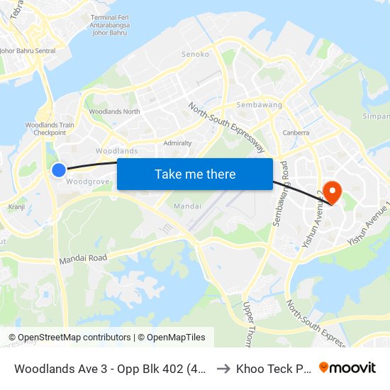 Woodlands Ave 3 - Opp Blk 402 (46499) to Khoo Teck Puat map