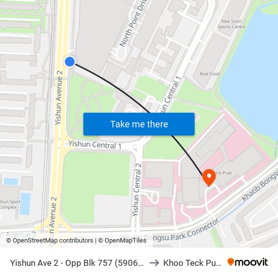 Yishun Ave 2 - Opp Blk 757 (59069) to Khoo Teck Puat map