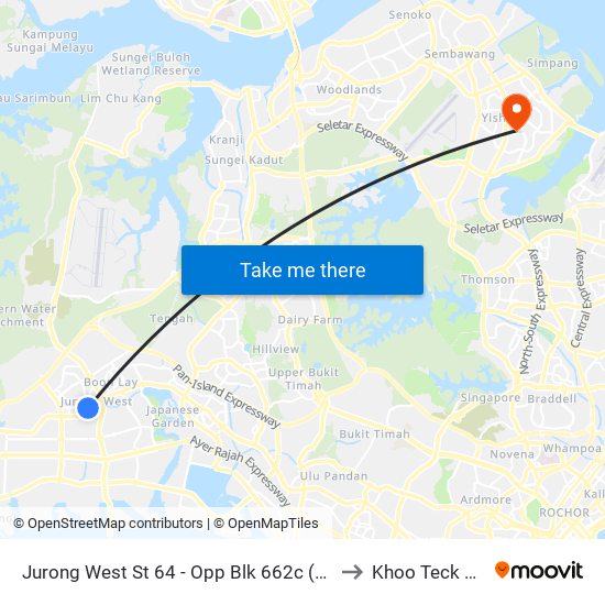 Jurong West St 64 - Opp Blk 662c (22499) to Khoo Teck Puat map