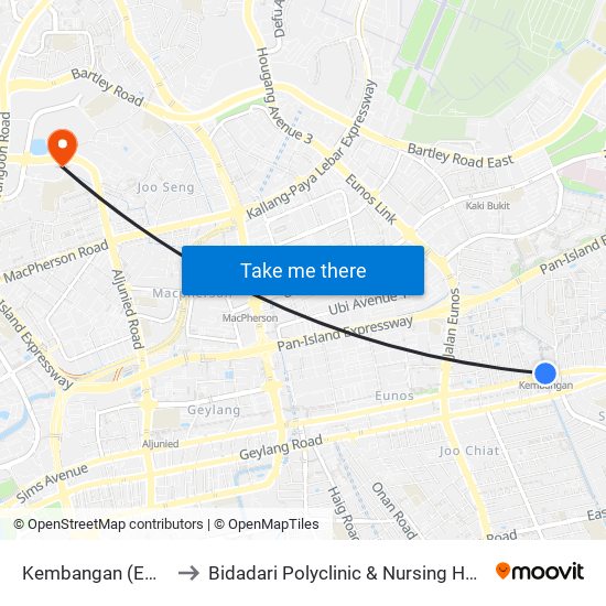 Kembangan (EW6) to Bidadari Polyclinic & Nursing Home map